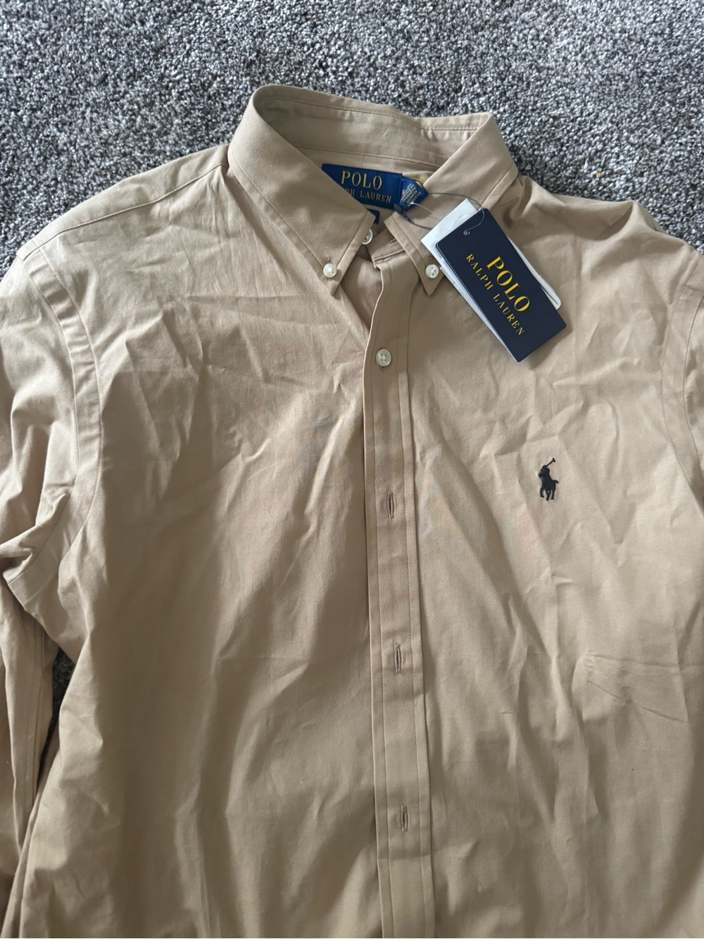 Men’s Ralph Lauren Button down Shirt Beige Med NWT Slim Fit Long Sleeve
